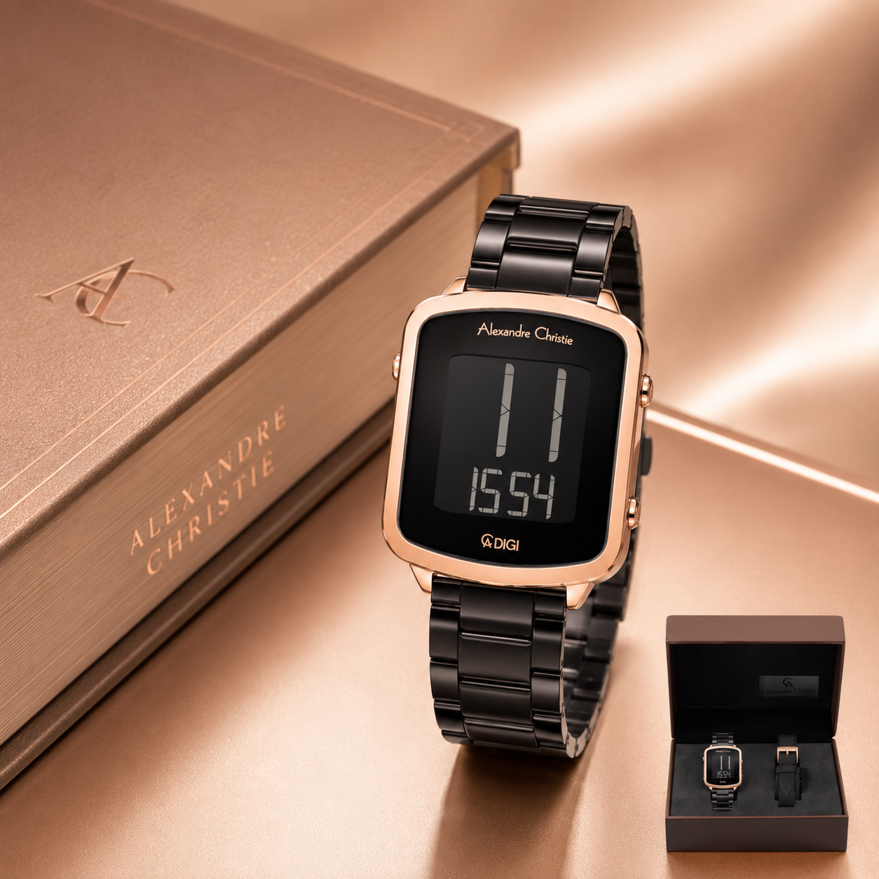 Alexandre Christie 9381 Rantai Hitam Ring Rosegold