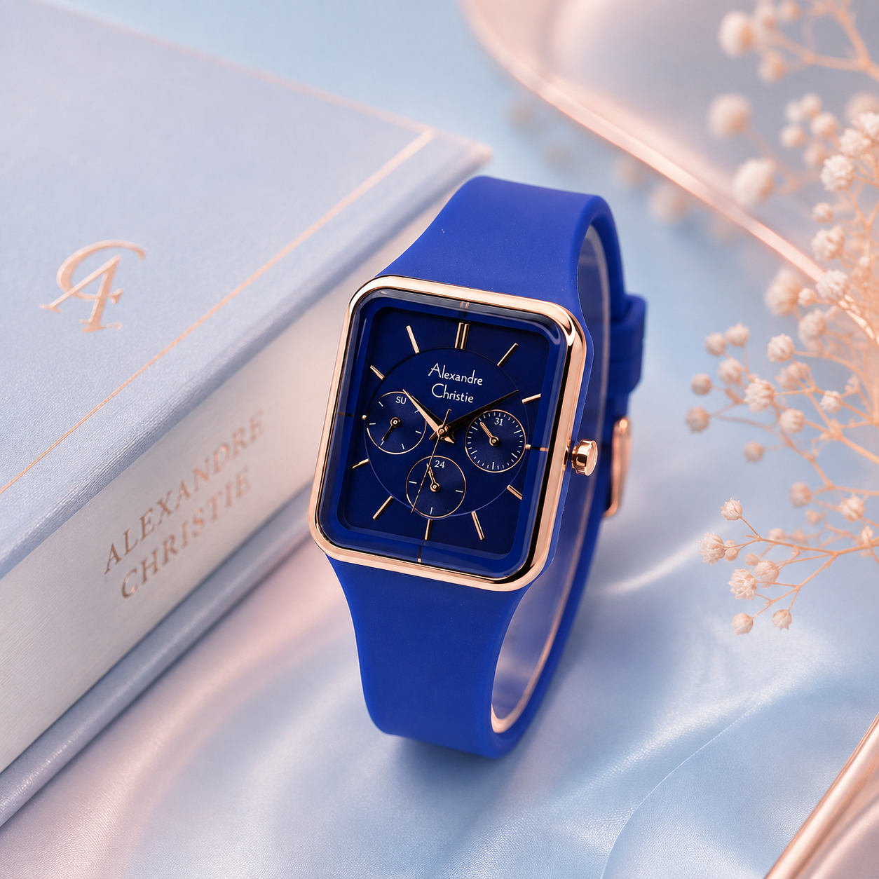 Alexandre Christie 2774 Karet Biru Navy Ring Rosegold