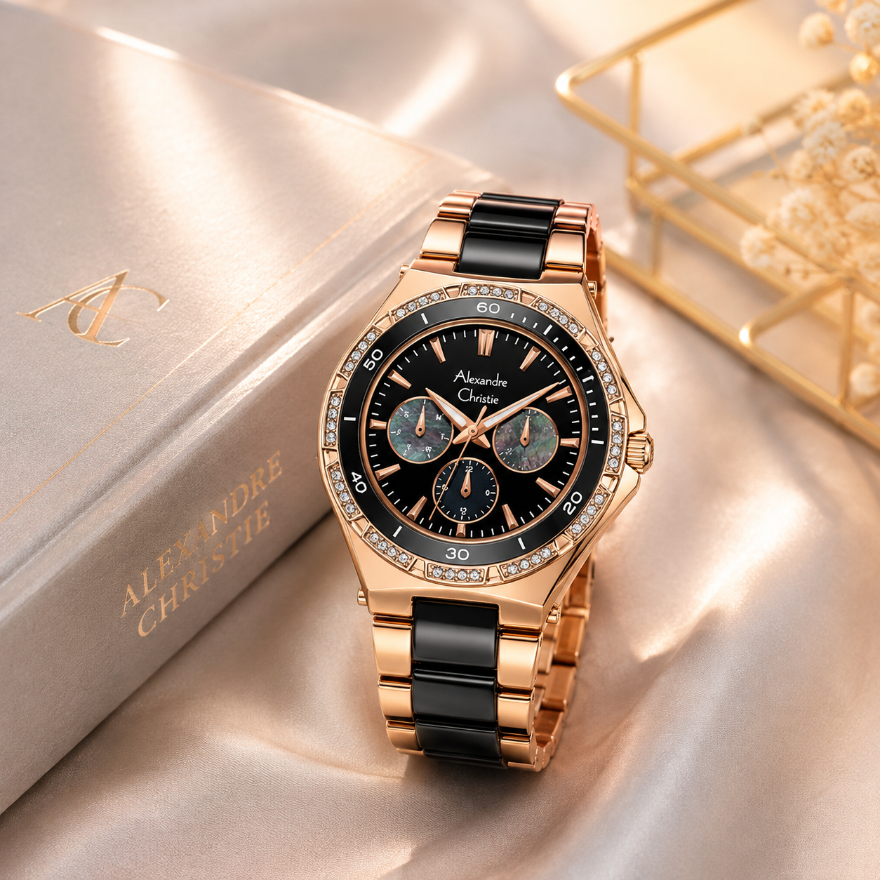 Alexandre Christie 2294 Rantai Rosegold Kombinasi Hitam