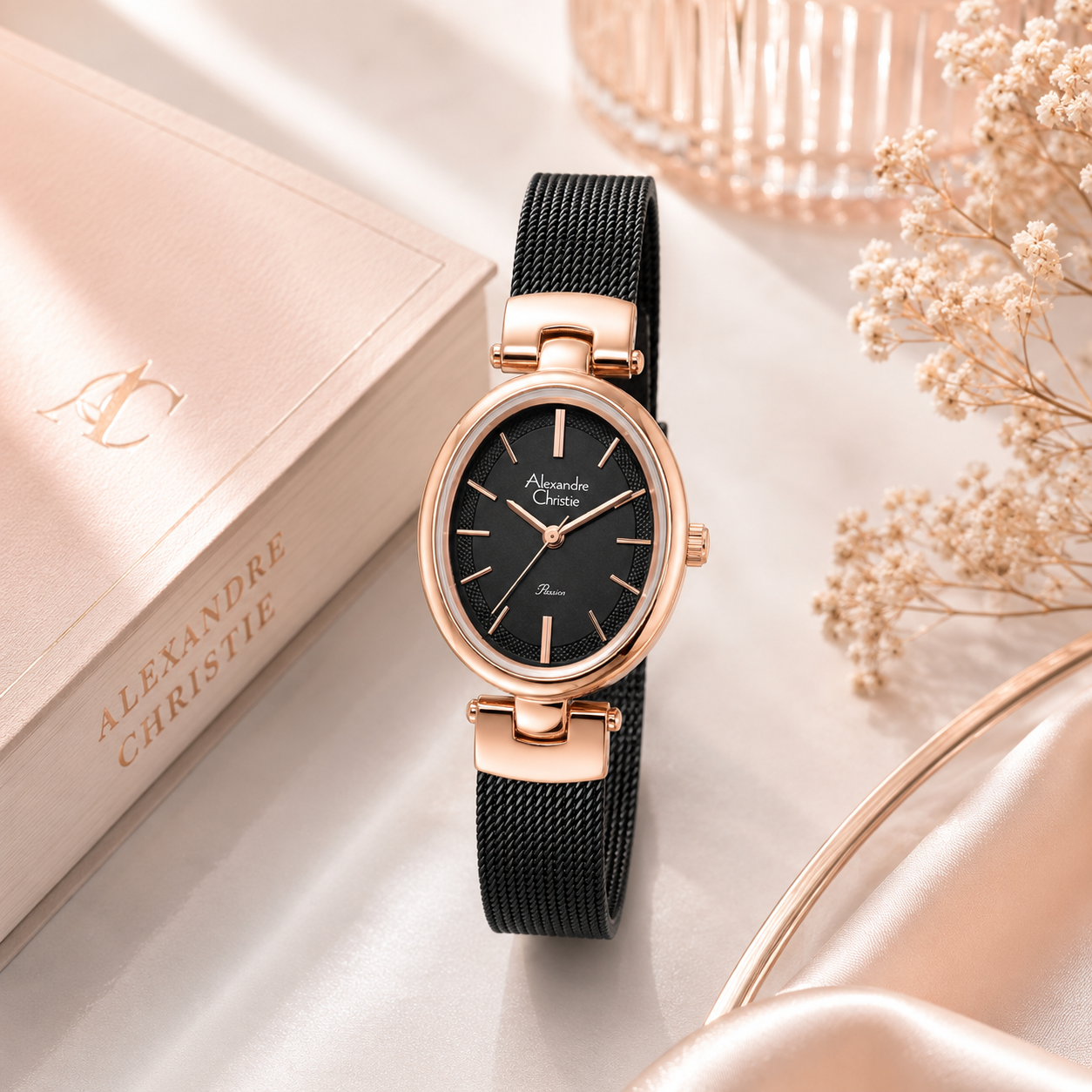 Alexandre Christie 2C08 Rantai Hitam Ring Rosegold