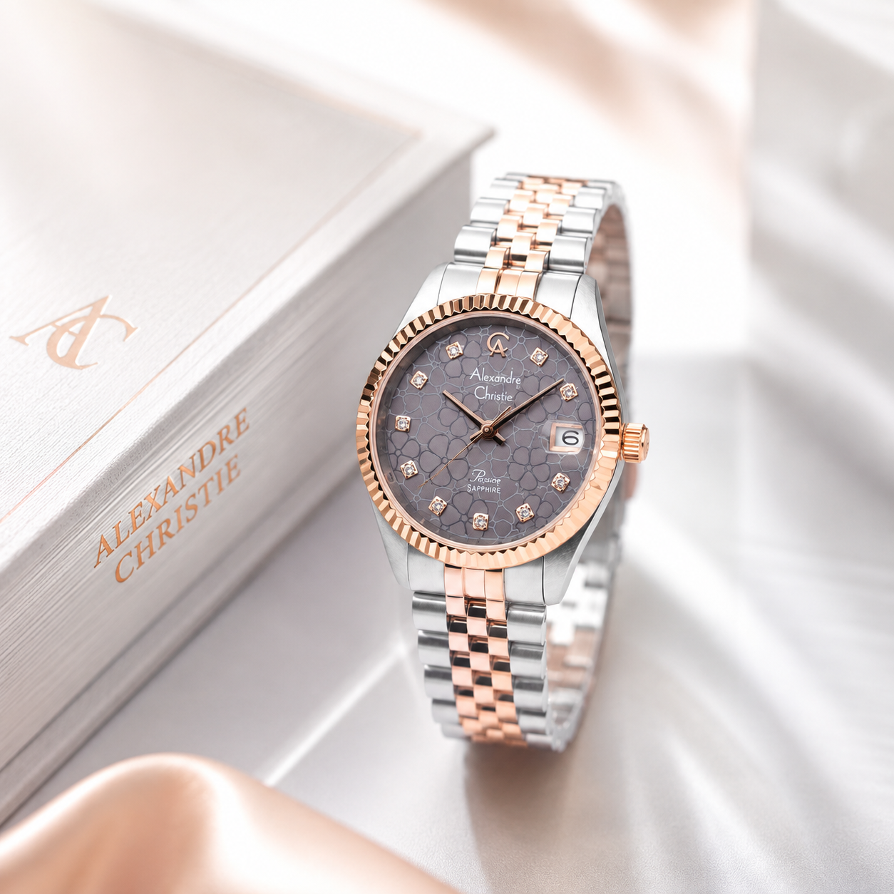 Alexandre Christie 5013 Rantai Rosegold Kombinasi Silver Dasar Abu