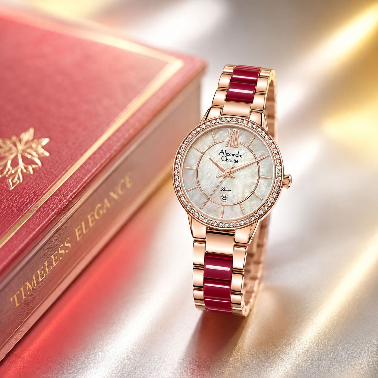 Alexandre Christie 2A94 Rantai Rosegold Kombinasi Merah