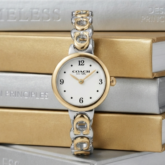 COACH IRIS 14504653 Silver Gold Dial White Stainless Steel Strap