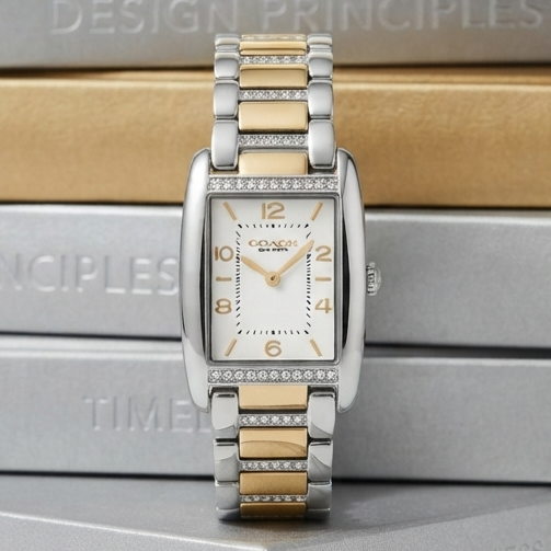 COACH REESE 14504318 Silver Gold Dial White Stainless Steel Strap