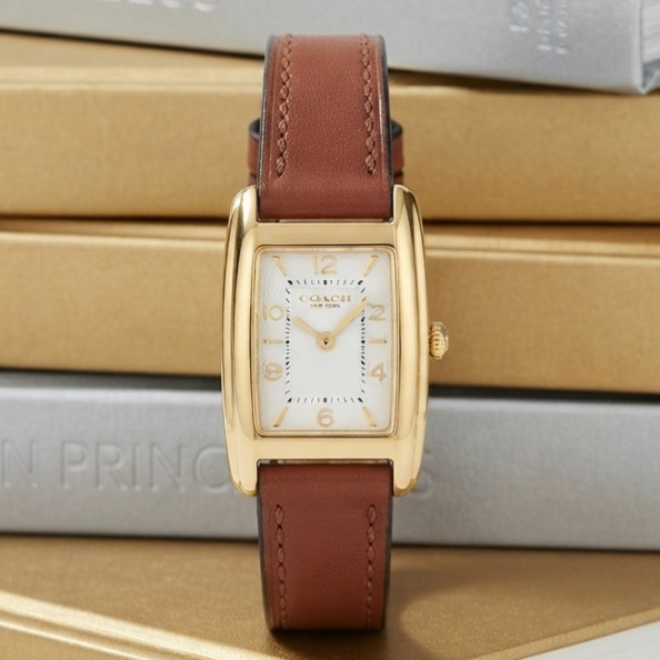 COACH REESE 14504643 Brown Gold Dial White Leather Strap
