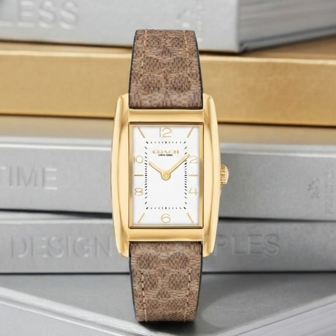 COACH REESE 14504355 Pattern Brown Dial White Leather Strap