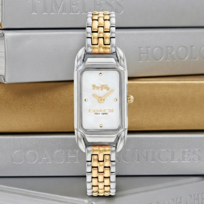 COACH CADIE 14504172 Silver Gold Dial White Stainless Steel Strap