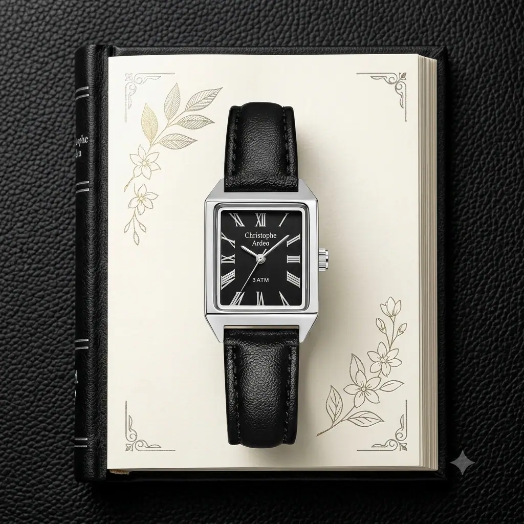 Christophe arden 1004lh kulit hitam ring silver dasar hitam