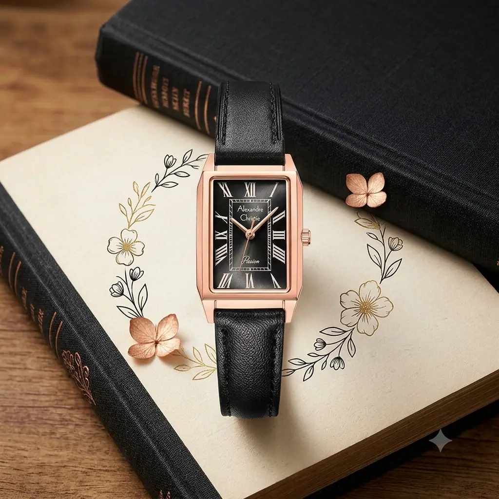 Christophe arden 1004lh kulit hitam ring Rosegold Dasar hitam