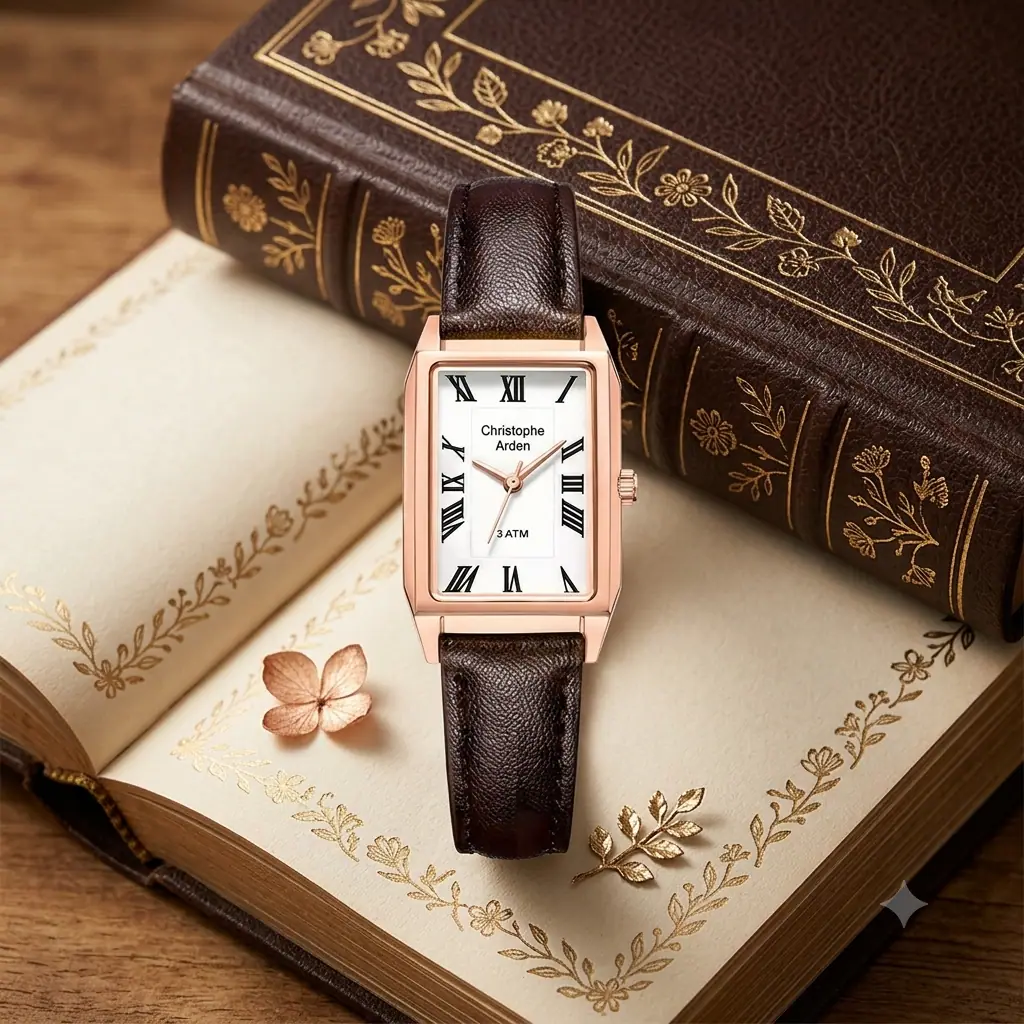 Christophe arden 1004lh kulit coklat ring Rosegold putih