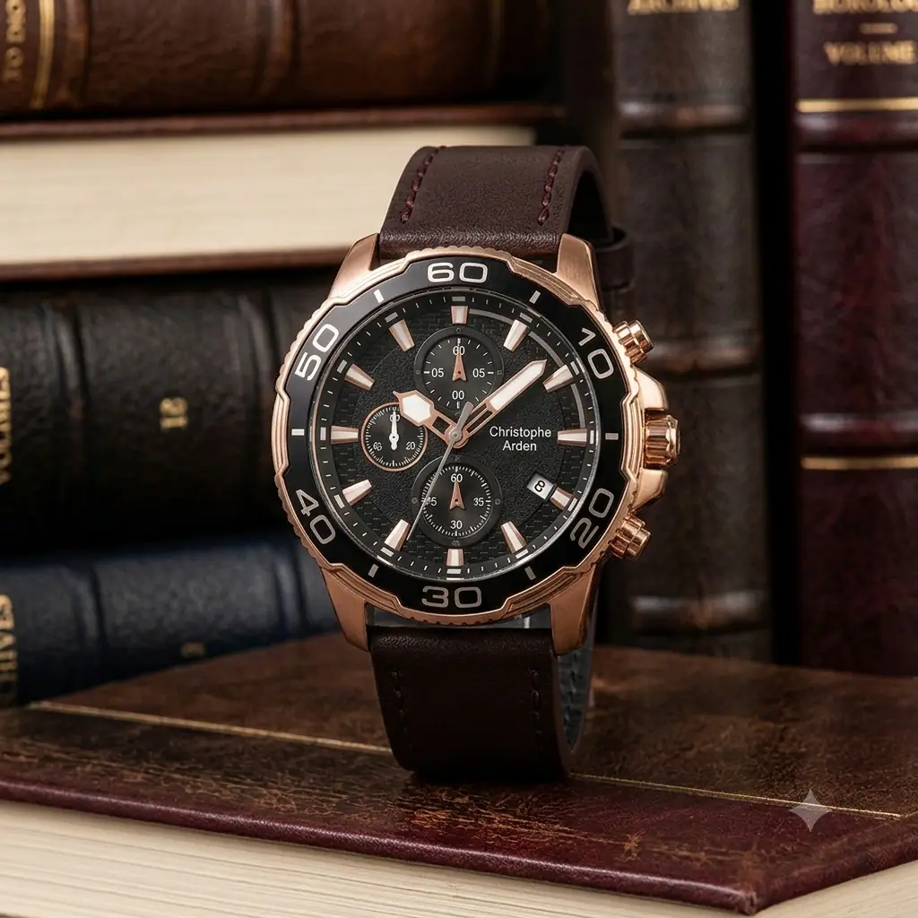 Christophe Arden 3005 MC Kulit coklat ring Rosegold dasar hitam
