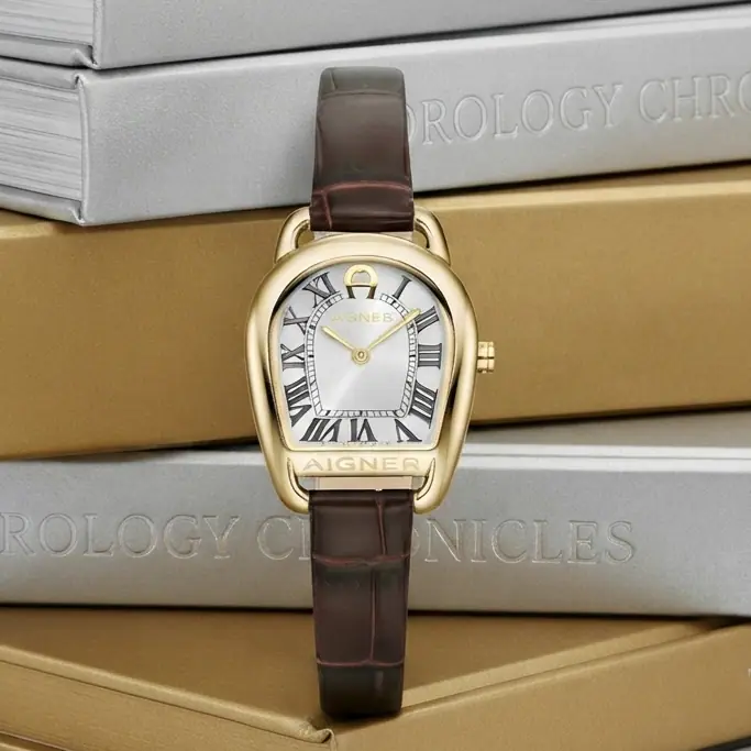 AIGNER AGW.296002.C Brown Gold Leather Strap Swiss Made