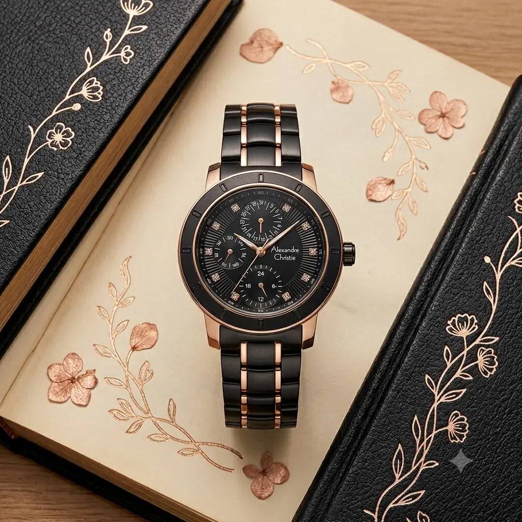 Alexandre Christie 6292 Rantai Hitam Ring Rosegold