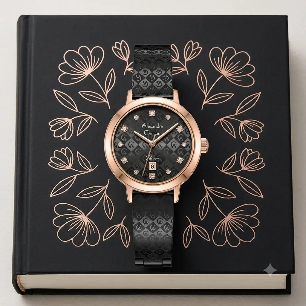 Alexandre Christie 2C23 Rantai Hitam Ring Rosegold