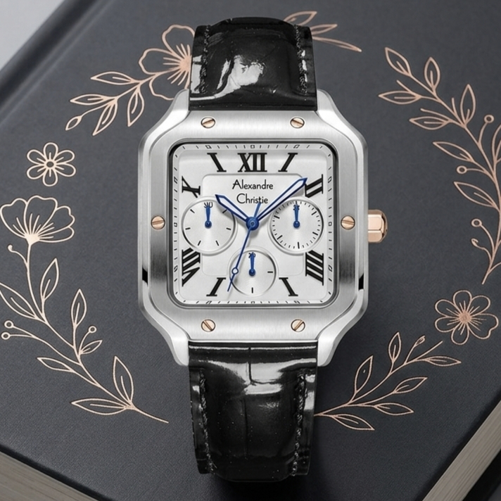 Alexandre Christie 2B18 Kulit Hitam Ring Silver
