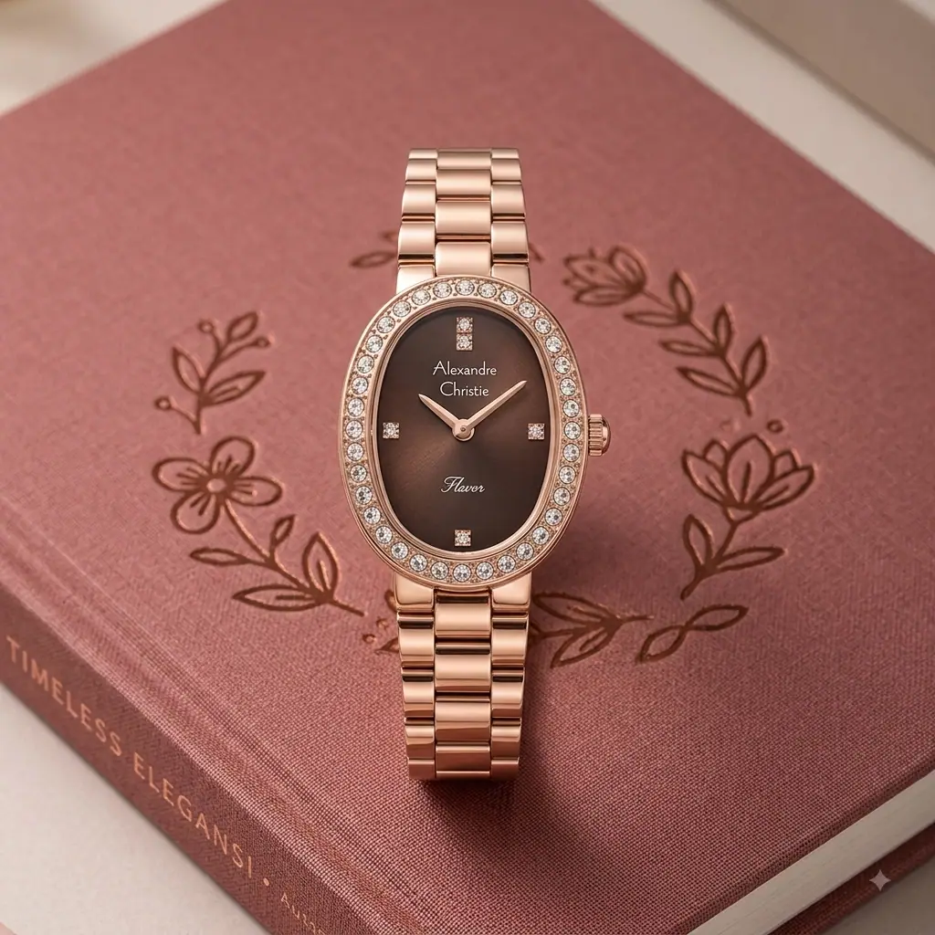 Alexandre Christie 2C09 Rantai Rosegold Dasar Coklat