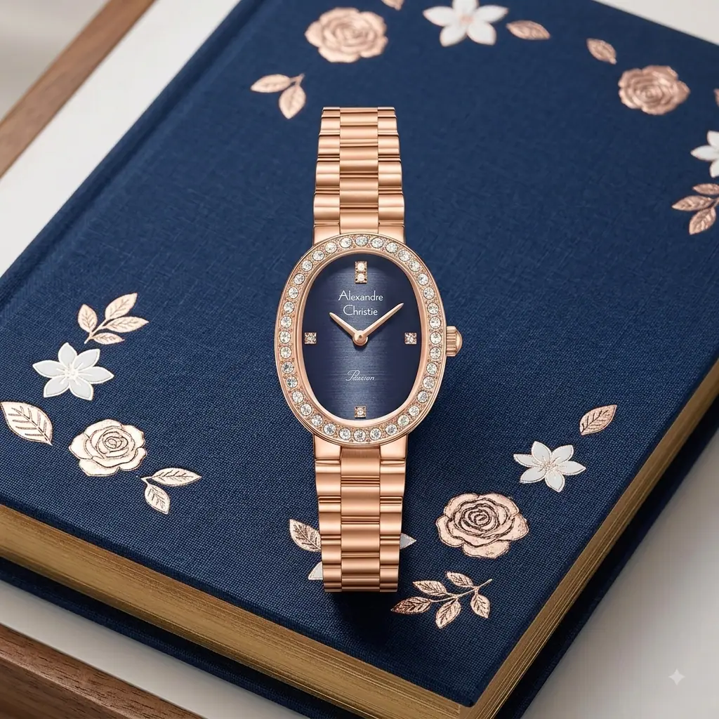 Alexandre Christie 2C09 Rantai Rosegold Dasar Biru
