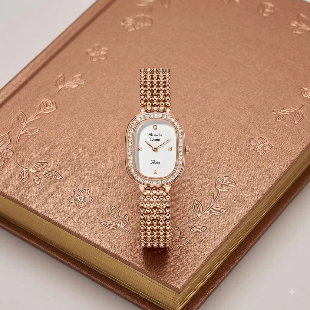 Alexandre Christie 2C12 Rantai Rosegold Dasar Putih