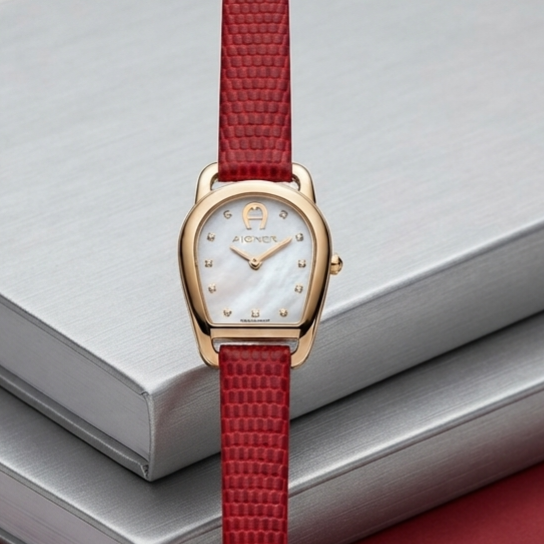 AIGNER HERMADA AGW.281003.C Red Gold Leather Strap Swiss Made
