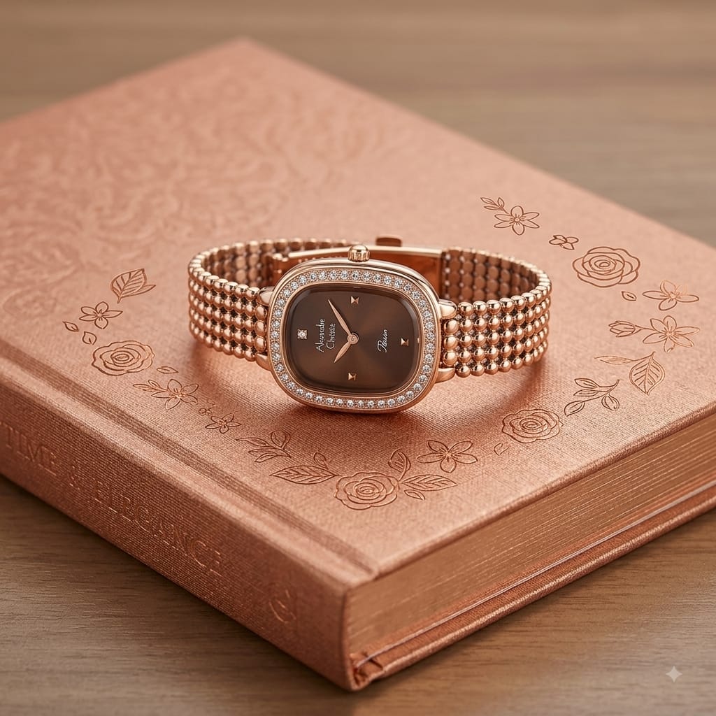 Alexandre Christie 2C12 Rantai Rosegold Dasar Coklat