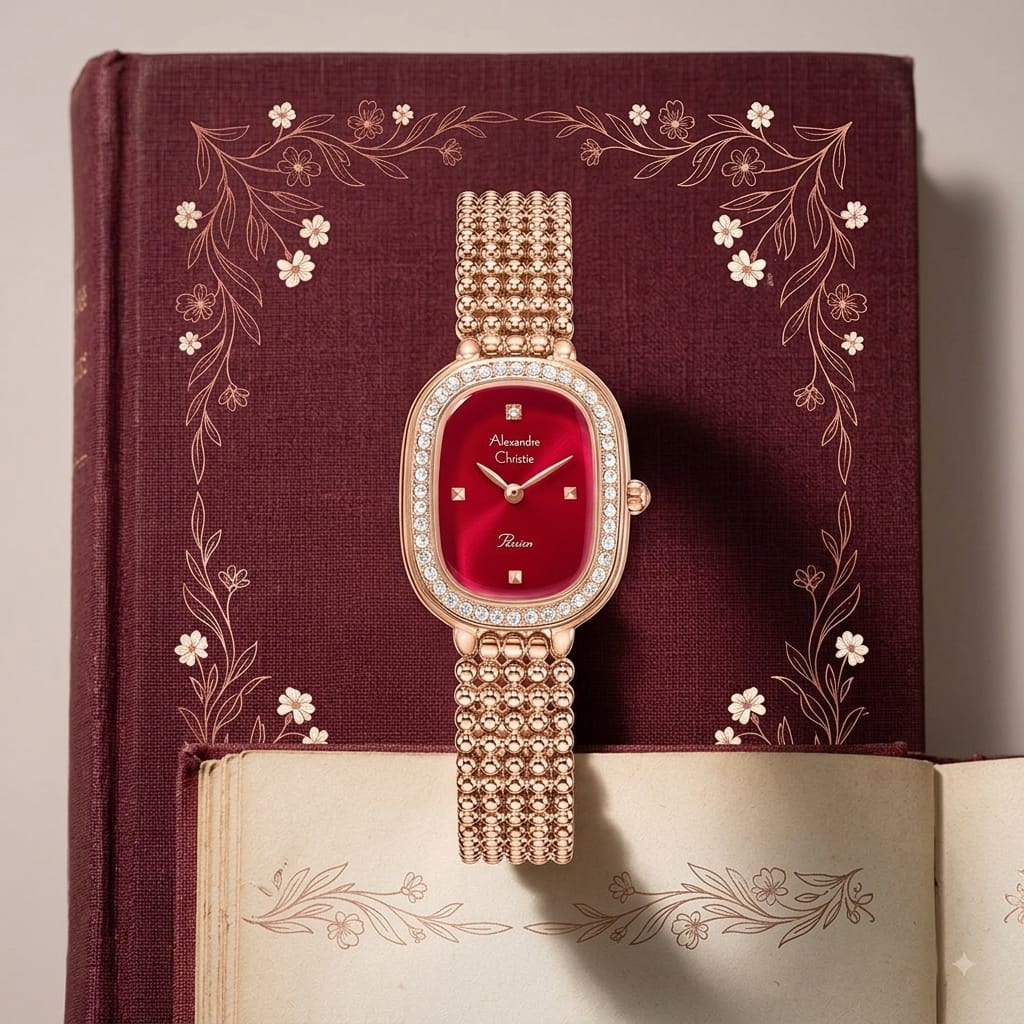 Alexandre Christie 2C12 Rantai Rosegold Dasar Merah