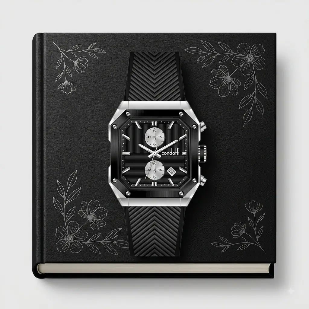 Condotti Drago cn4144-SB03-S03 Karet Full Hitam Ring Silver