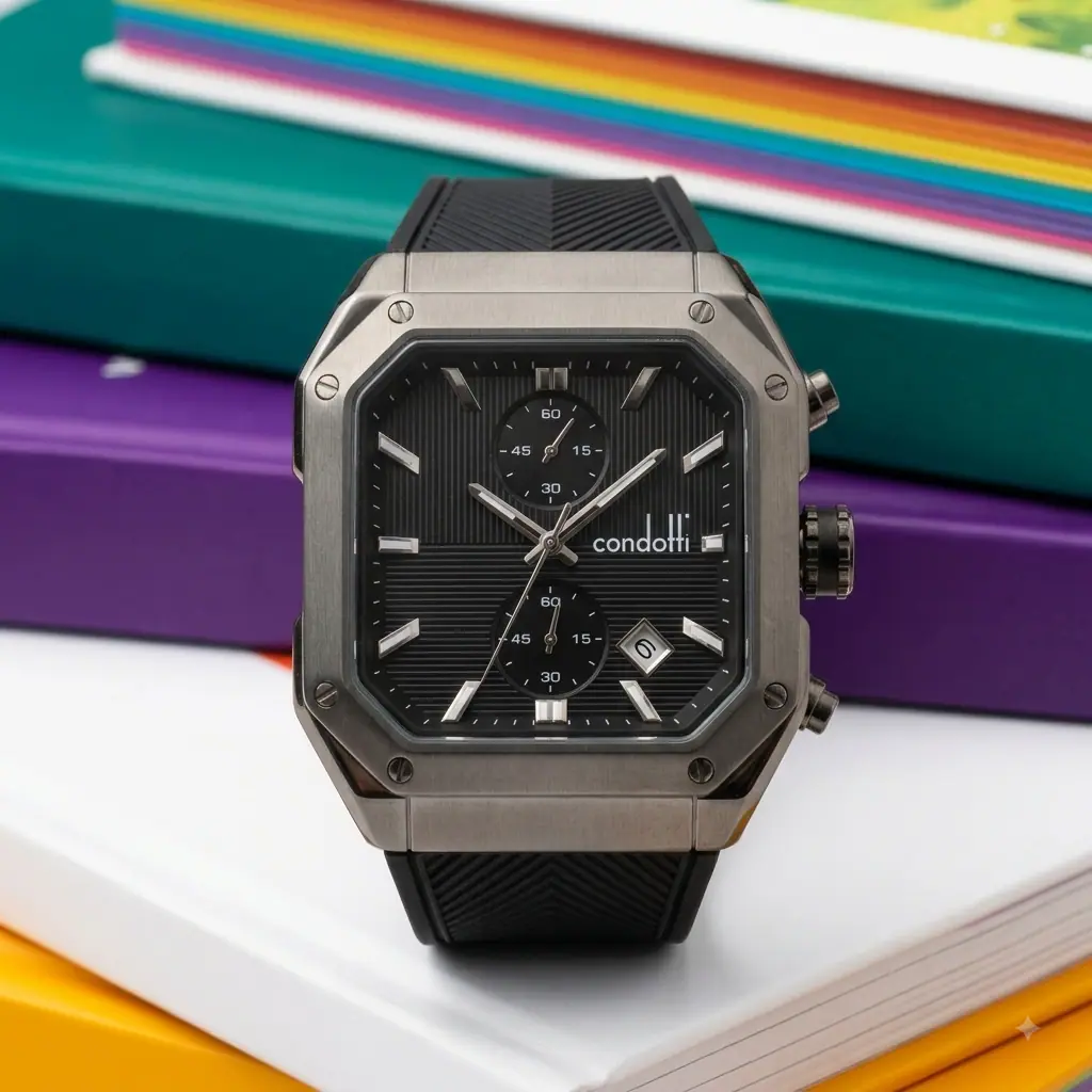 Condotti Drago cn4144-B03-S03 Karet Full Hitam Jarum Silver