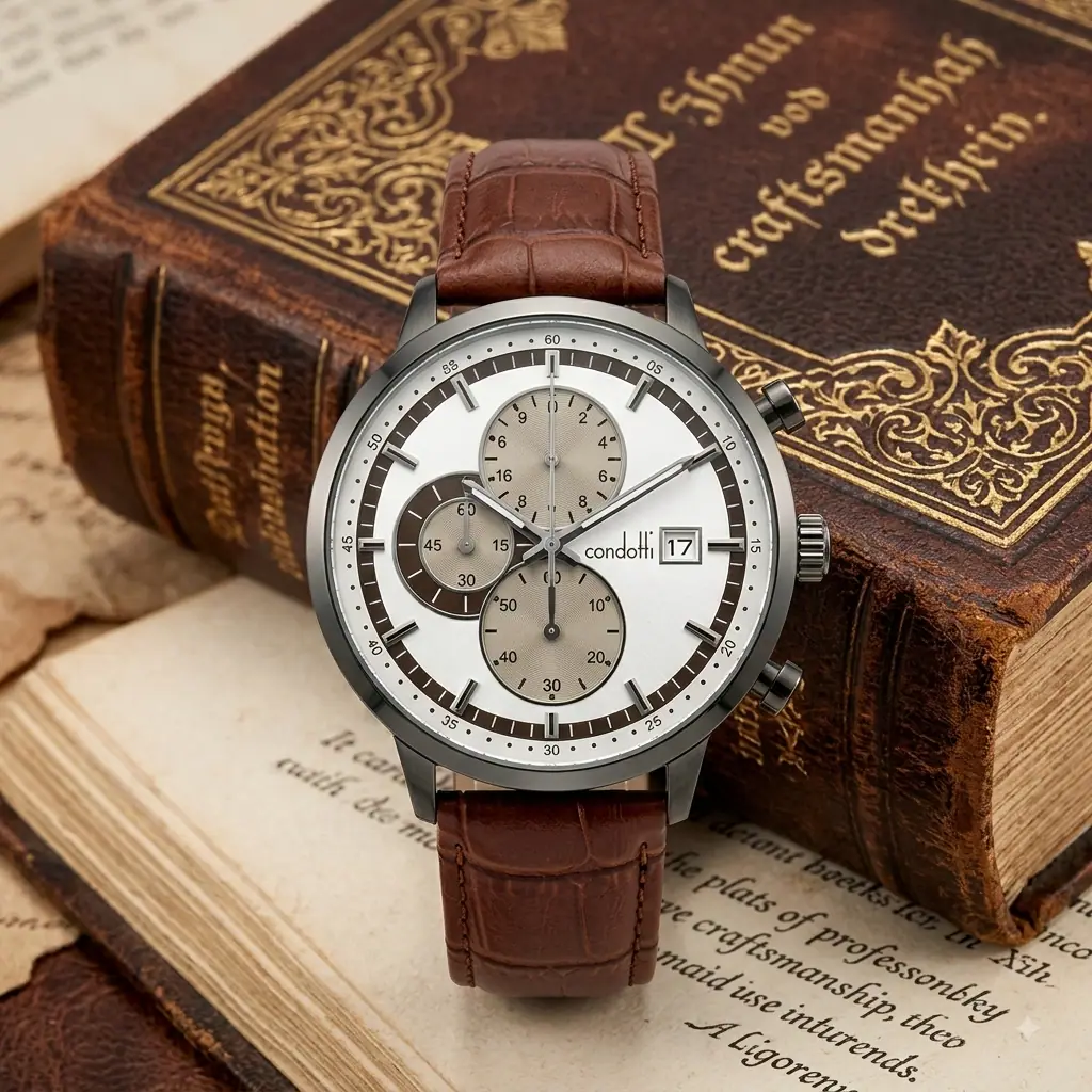 Condotti CN5065-GN02-L05 Tali Kulit Coklat Dasar Silver
