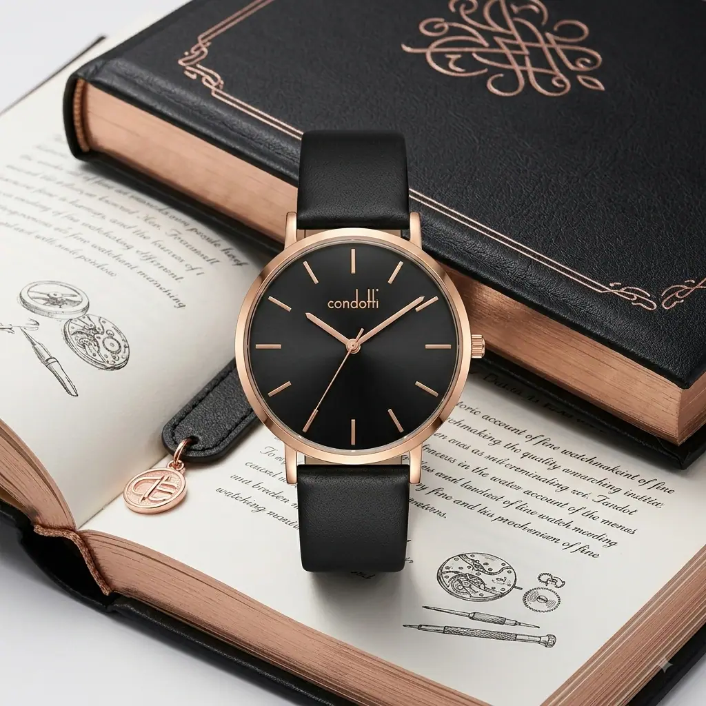 Condotti Educato CN5067-RG03-L03 Kulit Hitam Ring Rosegold Dasar Hitam