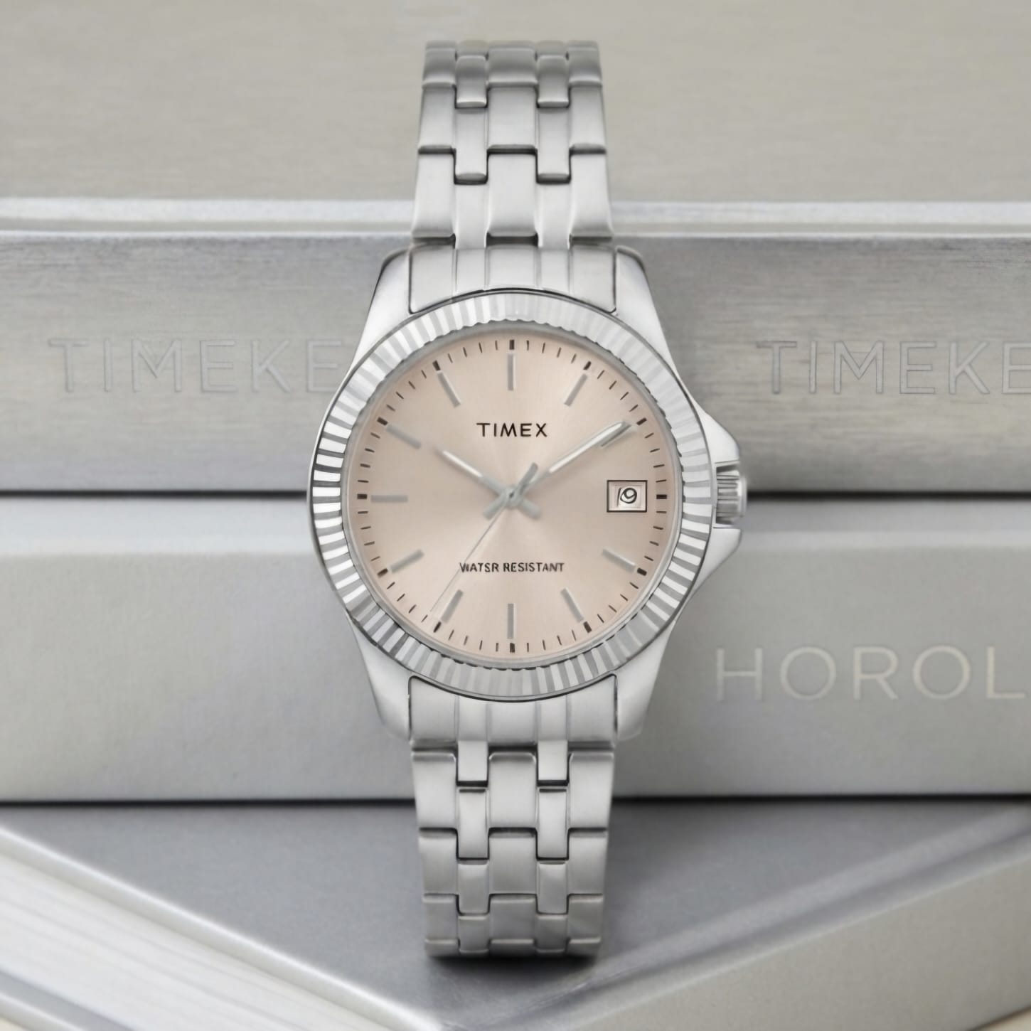 Timex TW2Y99900 Rantai Silver Dasar Merah Muda