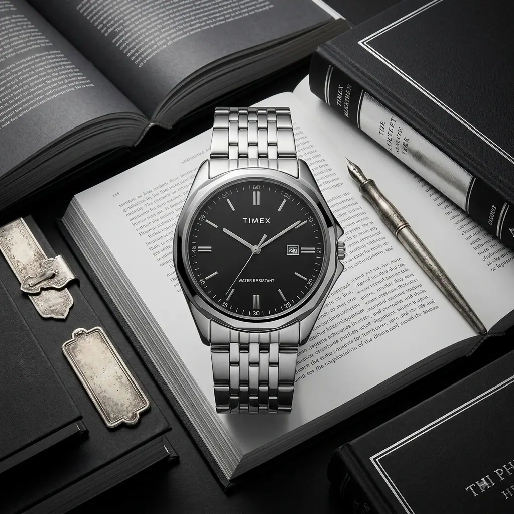 Timex TW2Y97700 Rantai Silver Dasar Hitam