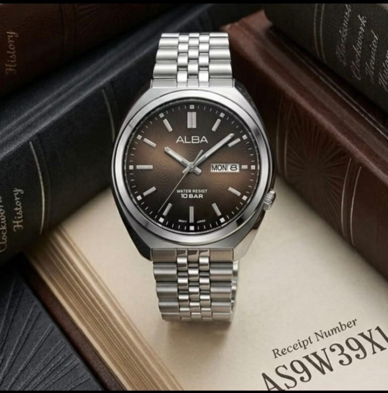 ALBA AS9W39X1 RANTAI SILVER DIAL COKLAT 