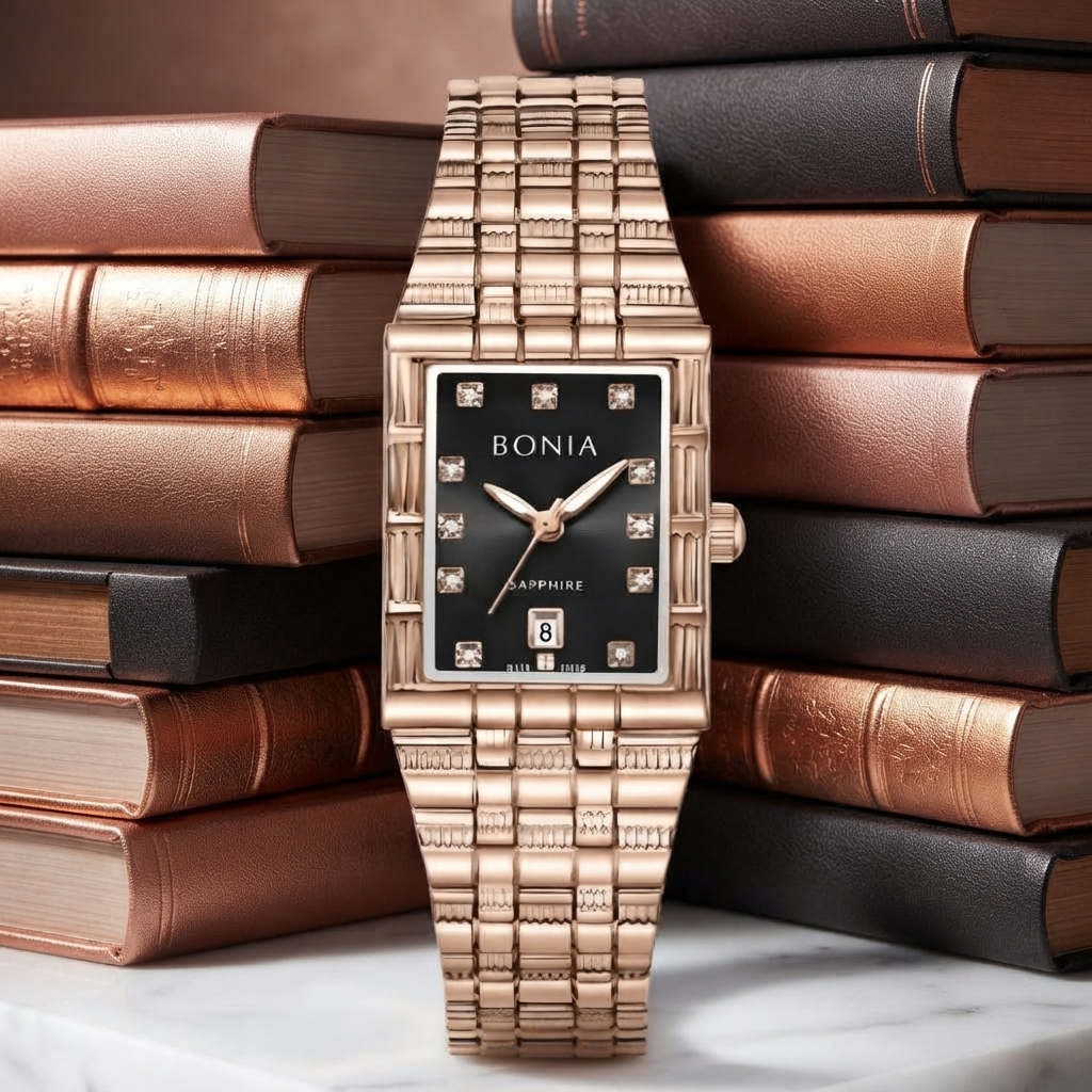 BONIA BNB10925-2557 RANTAI ROSEGOLD DIAL HITAM