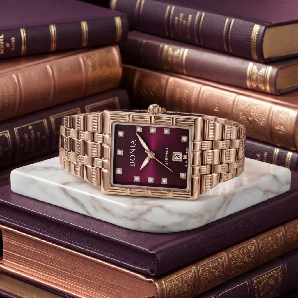 BONIA BNB10925-2567 RANTAI ROSEGOLD DIAL MAROON