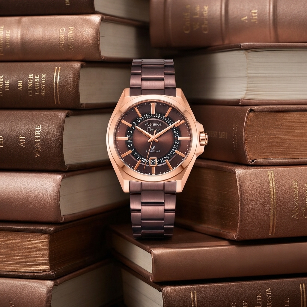 ALEXANDRE CHRISTIE 8688 RANTAI FULL COKLAT RING ROSEGOLD