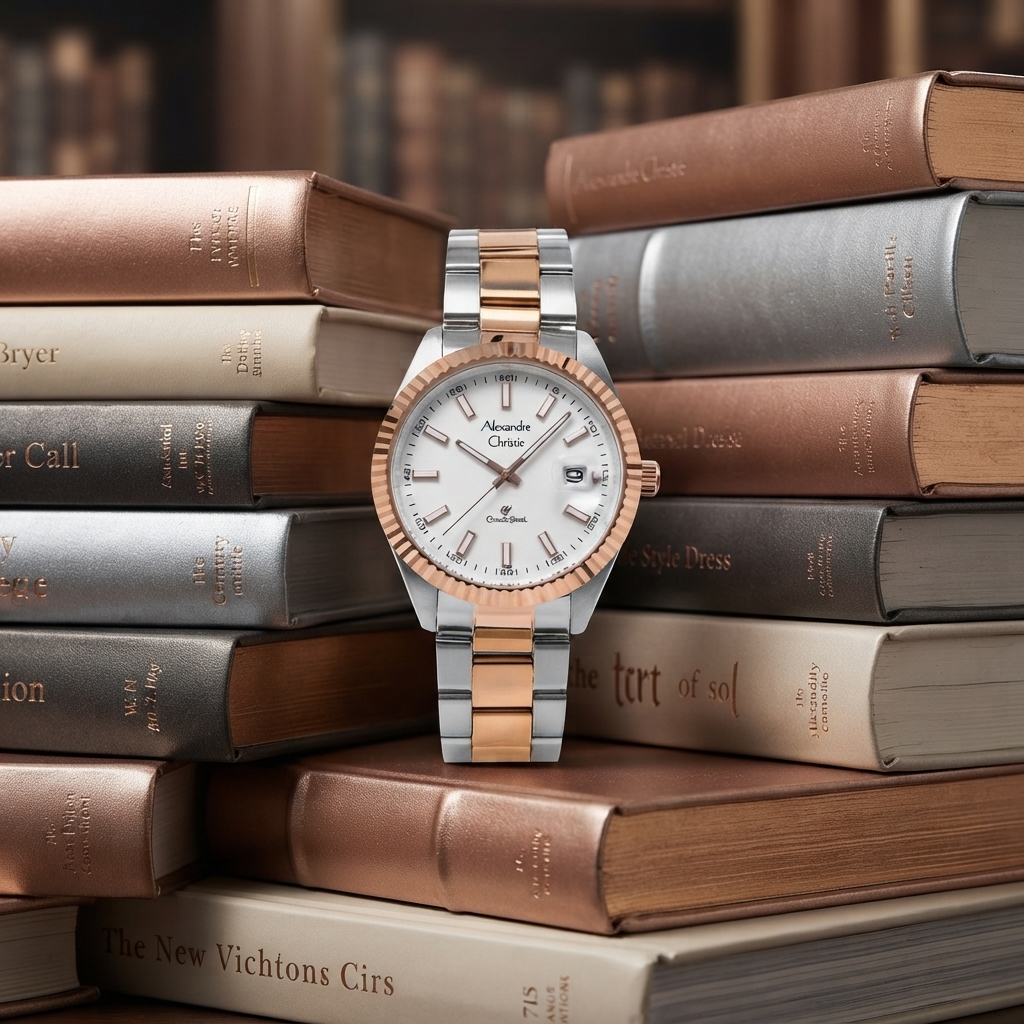 ALEXANDRE CHRISTIE 5007 RANTAI SILVER KOMBINASI ROSEGOLD DIAL PUTIH