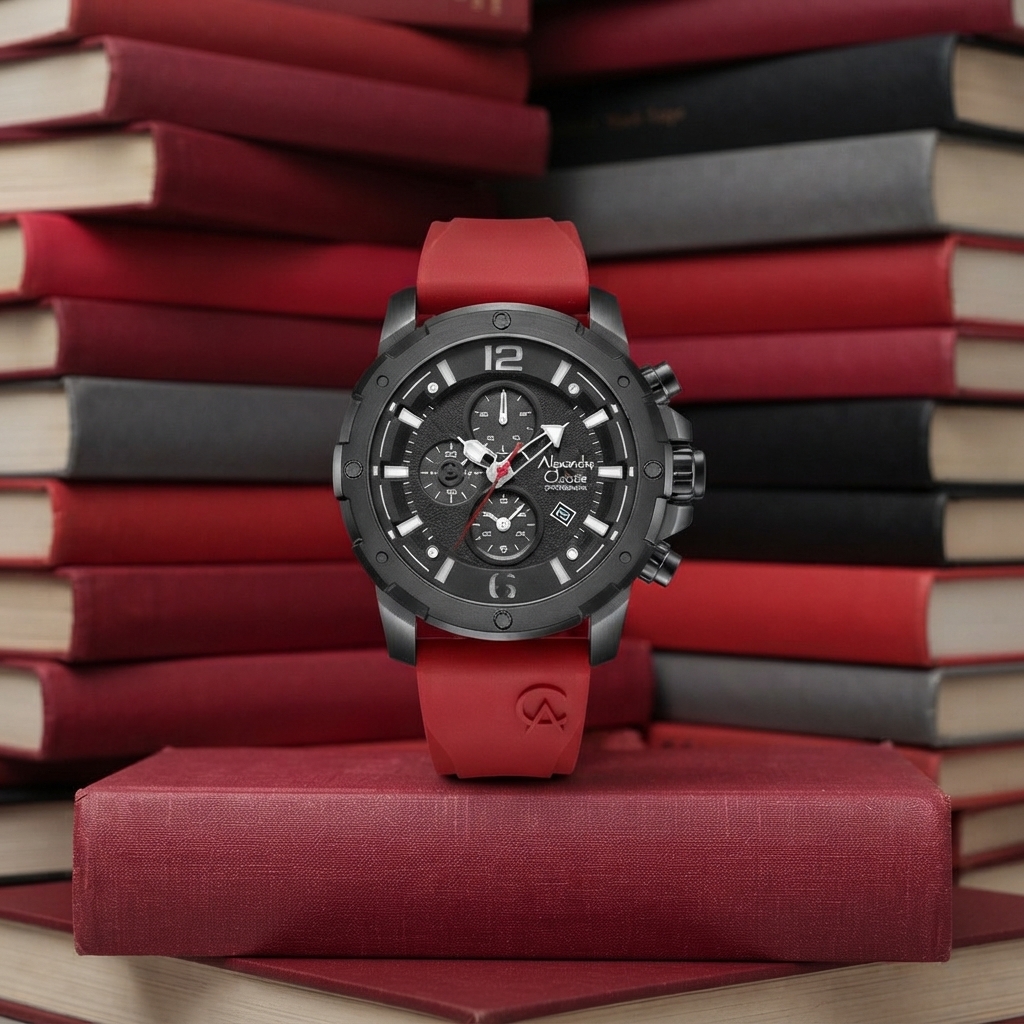 ALEXANDRE CHRISTIE 6410 KARET MERAH DIAL HITAM