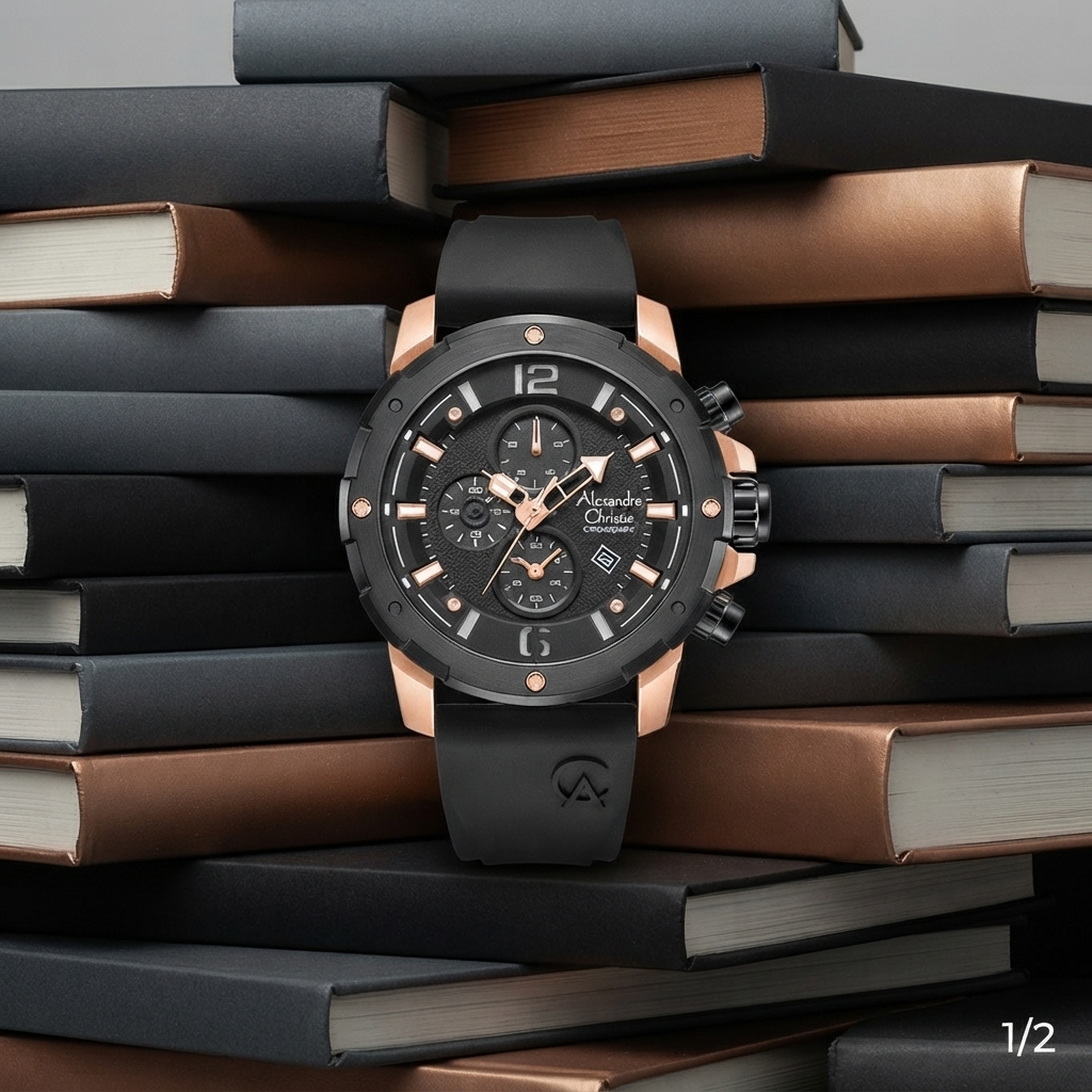 ALEXANDRE CHRISTIE 6410 KARET HITAM ROSEGOLD