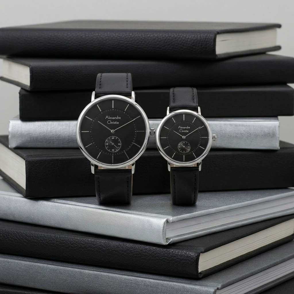 ALEXANDRE CHRISTIE 8493 KULIT HITAM RING SILVER COUPLE
