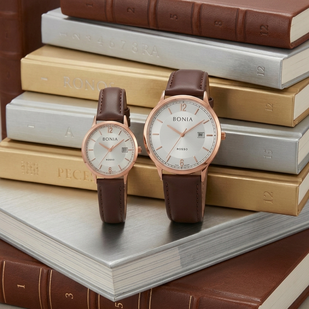 BONIA BR177 KULIT COKLAT ROSEGOLD COUPLE