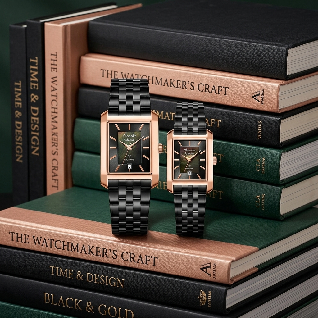 ALEXANDRE CHRISTIE 8706 RANTAI BLACK ROSEGOLD COUPLE