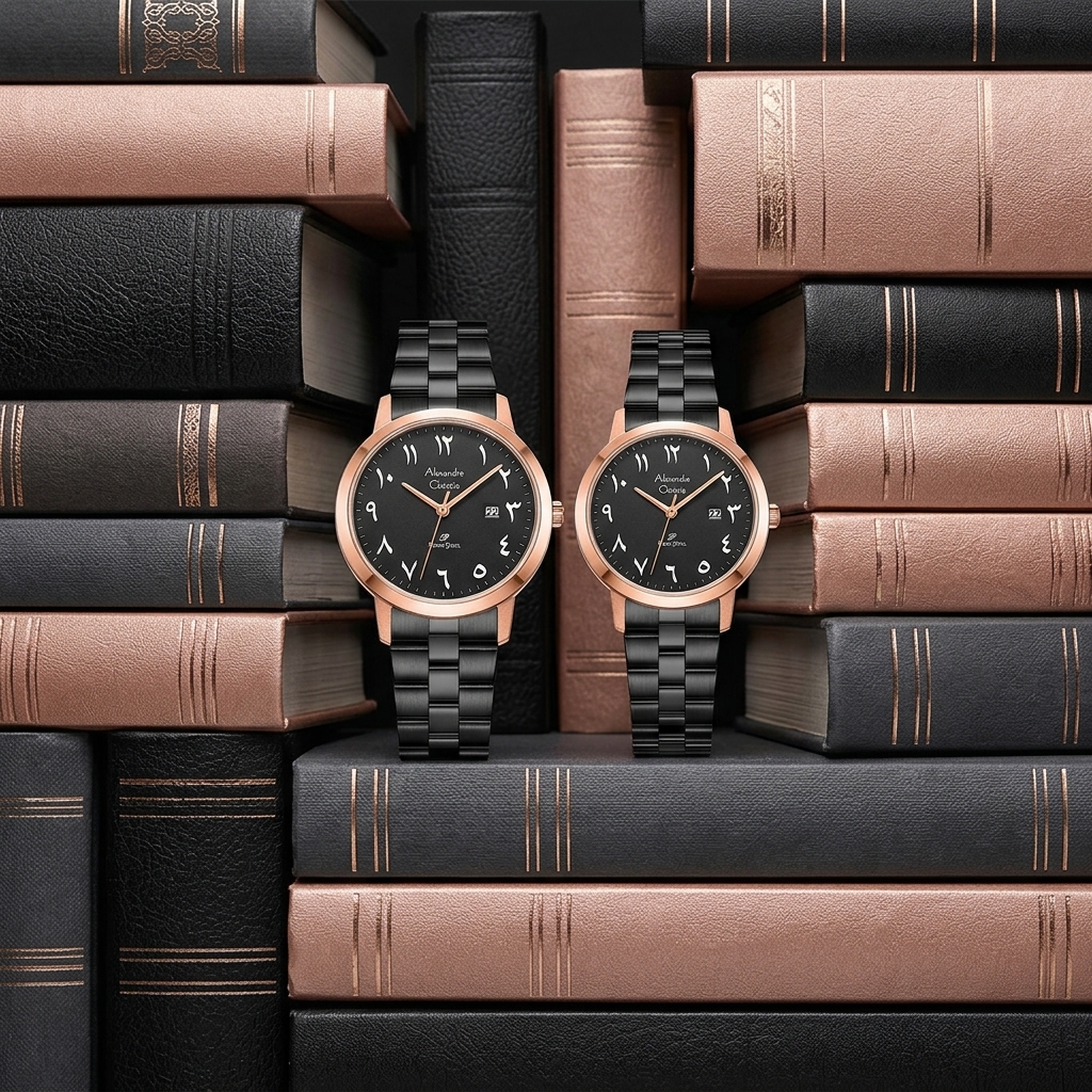ALEXANDRE CHRISTIE 1007 RANTAI BLACK ROSEGOLD COUPLE