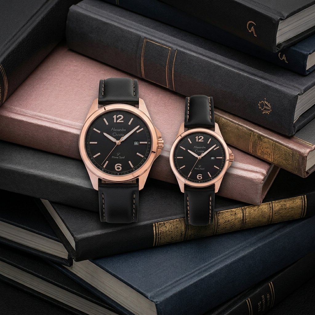 ALEXANDRE CHRISTIE 1029 KULIT HITAM ROSEGOLD COUPLE