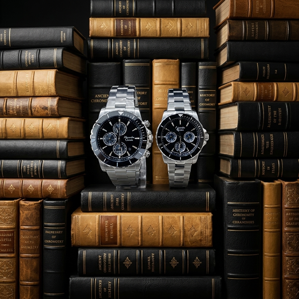 ALEXANDRE CHRISTIE 6141 RANTAI SILVER DIAL HITAM COUPLE
