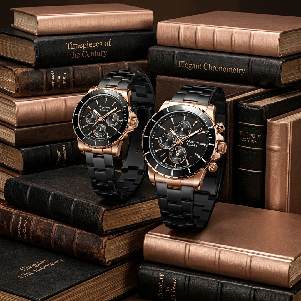 ALEXANDRE CHRISTIE 6141 RANTAI HITAM ROSEGOLD 25th Anniversary COUPLE