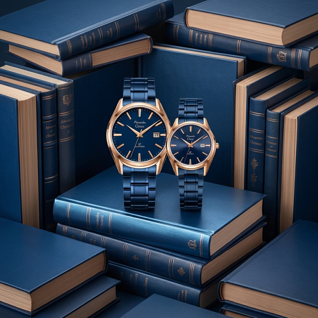 ALEXANDRE CHRISTIE 8681 RANTAI BIRU ROSEGOLD COUPLE