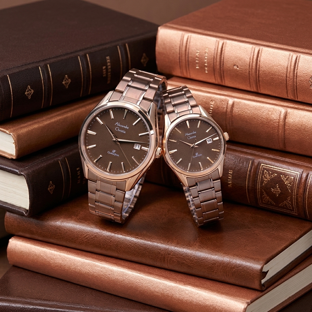 ALEXANDRE CHRISTIE 8681 RANTAI COKLAT ROSEGOLD COUPLE